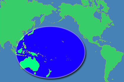 Map of the PBIF area: the Pacific Basin, East and Southeast Asia, and Australia